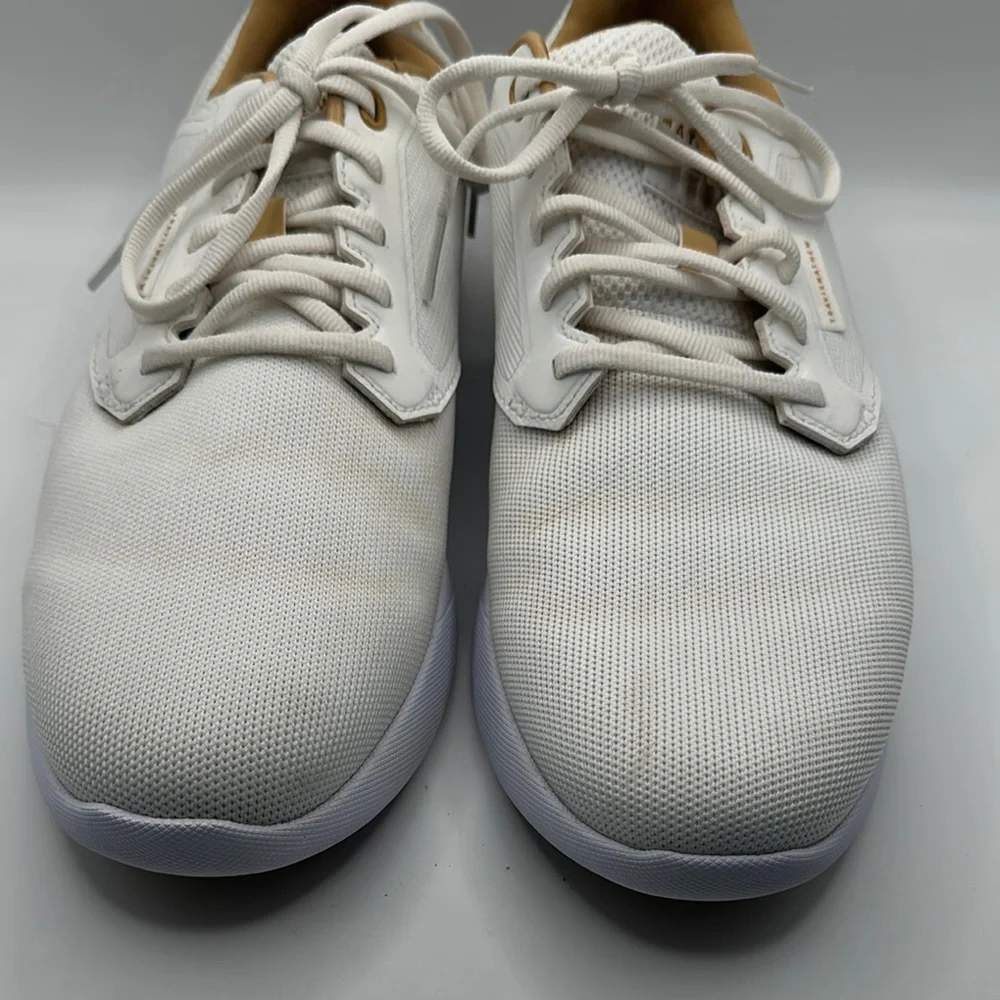 Travis Mathew Sz 11 The Daily Pro White and Tan Sneakers Minimalist‎ Design